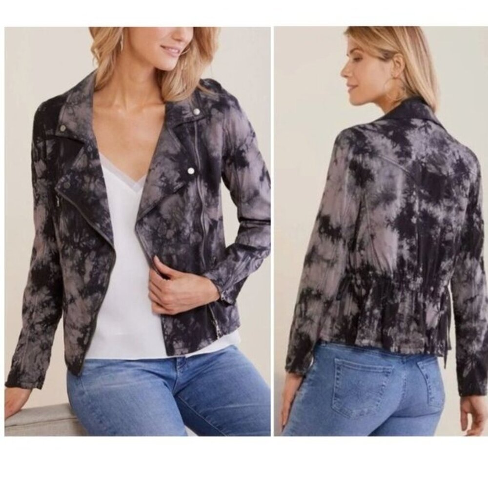 Evereve Marrakech Amber Tie Dye Moto Jacket in Black/White Size M